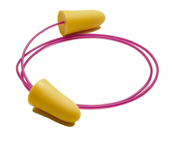 Earplugs on a cord that can be draped over your shoulders when not in use.